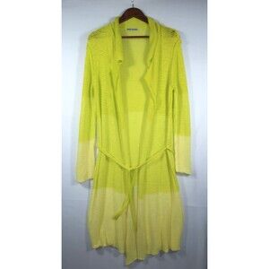 Issey Miyake Knit Cardigan Sweater Belt Women's M Green Yellow Ombre Mesh Duster